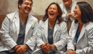 Pharmacists laughing at funny pharmacy jokes