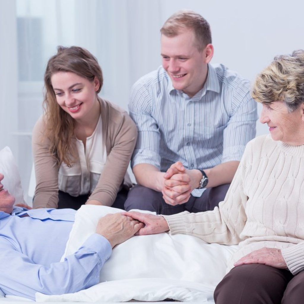 sick cancer old man and family