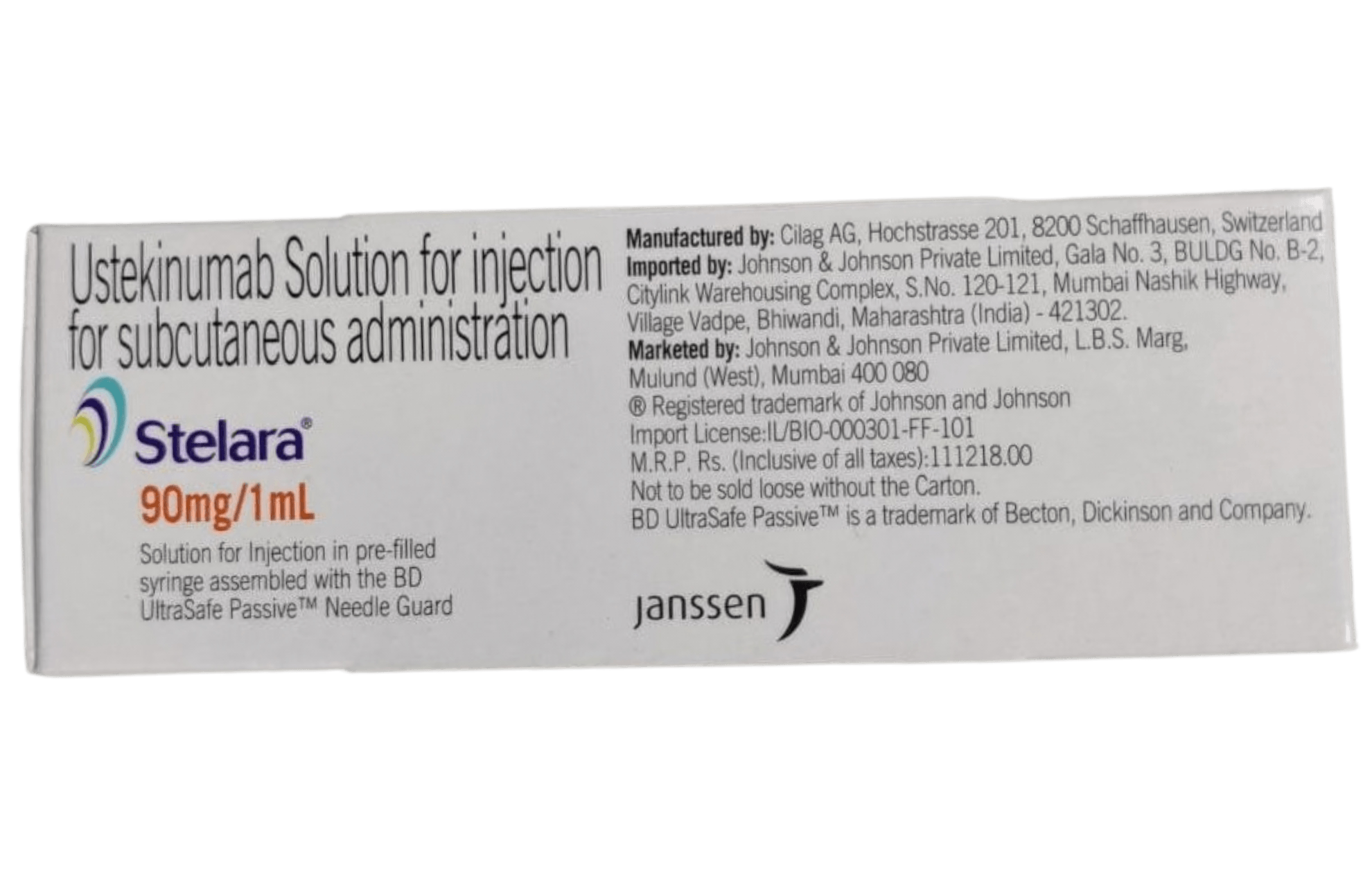 Stelara is manufactured by Janssen-Cilag in Switzerland.