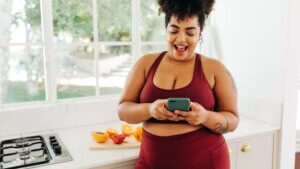 Woman in gym clothes body positive 