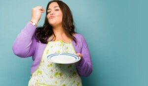 Happy woman preparing healthy food