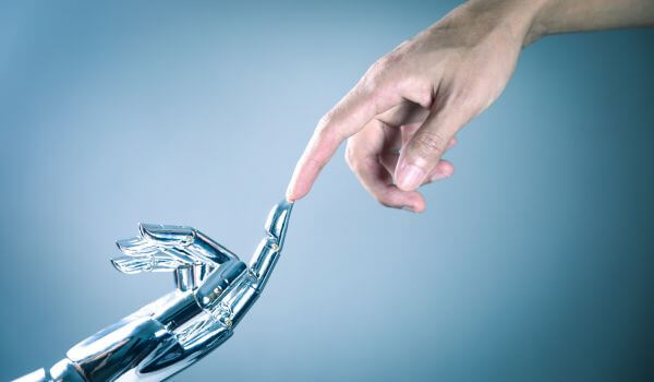 Human and robot hand connecting