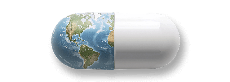 Pill capsule with world map