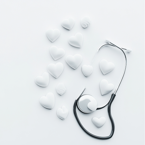 Stethoscope around multiple heart icons