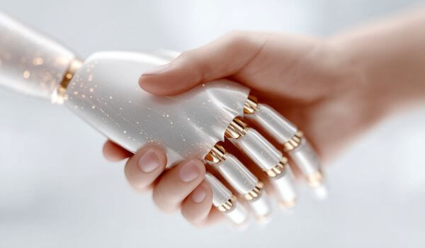 AI therapy robot shaking hands